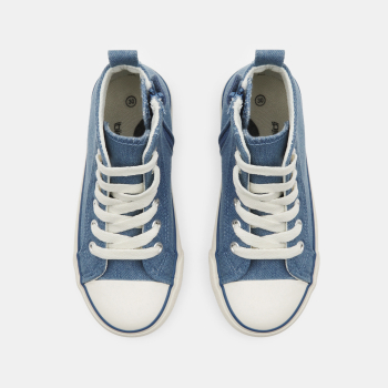 حذاء رياضي من قماش الكَتَّان، برقبة عالية، باللون الأزرق للفتيات